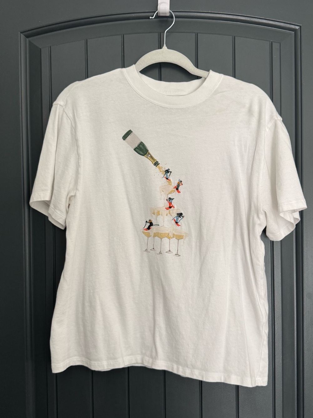 Abercrombie embroidered skiers and champagne shirt
